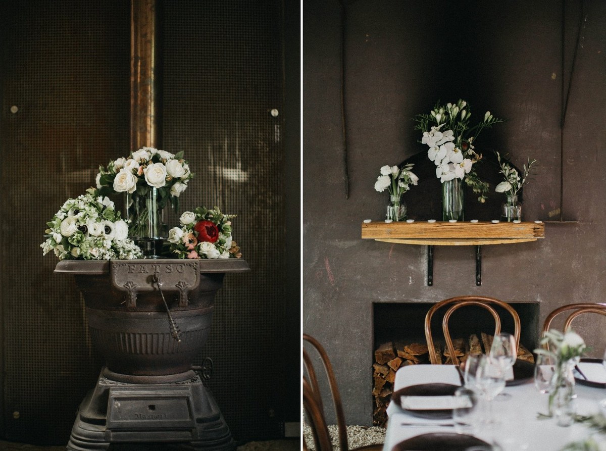 Reception flowers at Redleaf Wollombi — Joshua Mikhaiel, documentary wedding photographer Flowers and candles decorate the reception table. Photograph by documentary wedding photographer Joshua Mikhaiel.