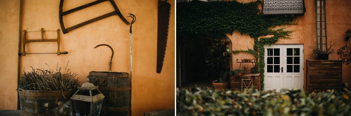 Redleaf Wollombi cottage details — Joshua Mikhaiel, documentary wedding photographer A timber bathroom and garden entrance appear in a two-image collage. Photograph by documentary wedding photographer Joshua Mikhaiel.
