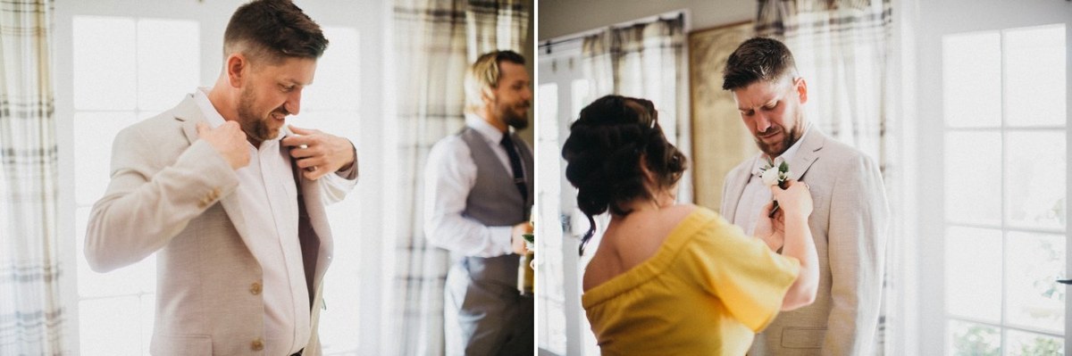 Groom and groomsmen at Redleaf Wollombi — Joshua Mikhaiel, documentary wedding photographer The groom and attendants finish getting ready in two moments. Photograph by documentary wedding photographer Joshua Mikhaiel.