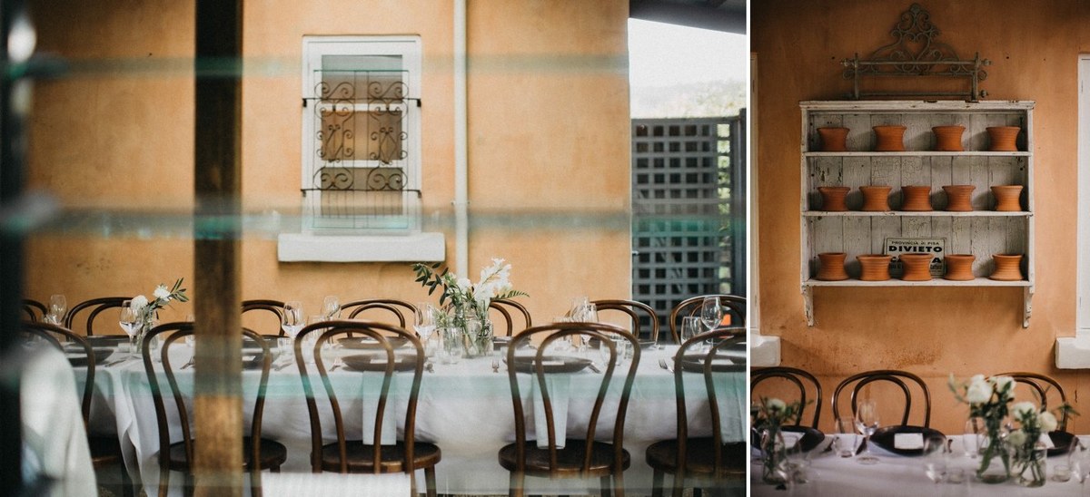 Reception room at Redleaf Wollombi — Joshua Mikhaiel, documentary wedding photographer A sitting room and dining table appear in a two-photo collage. Photograph by documentary wedding photographer Joshua Mikhaiel.