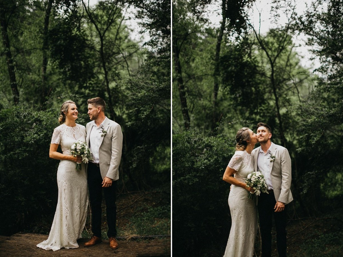 Newlyweds in the Redleaf gardens — Joshua Mikhaiel, documentary wedding photographer The bride and groom stand together among the flowers in two portraits. Photograph by documentary wedding photographer Joshua Mikhaiel.