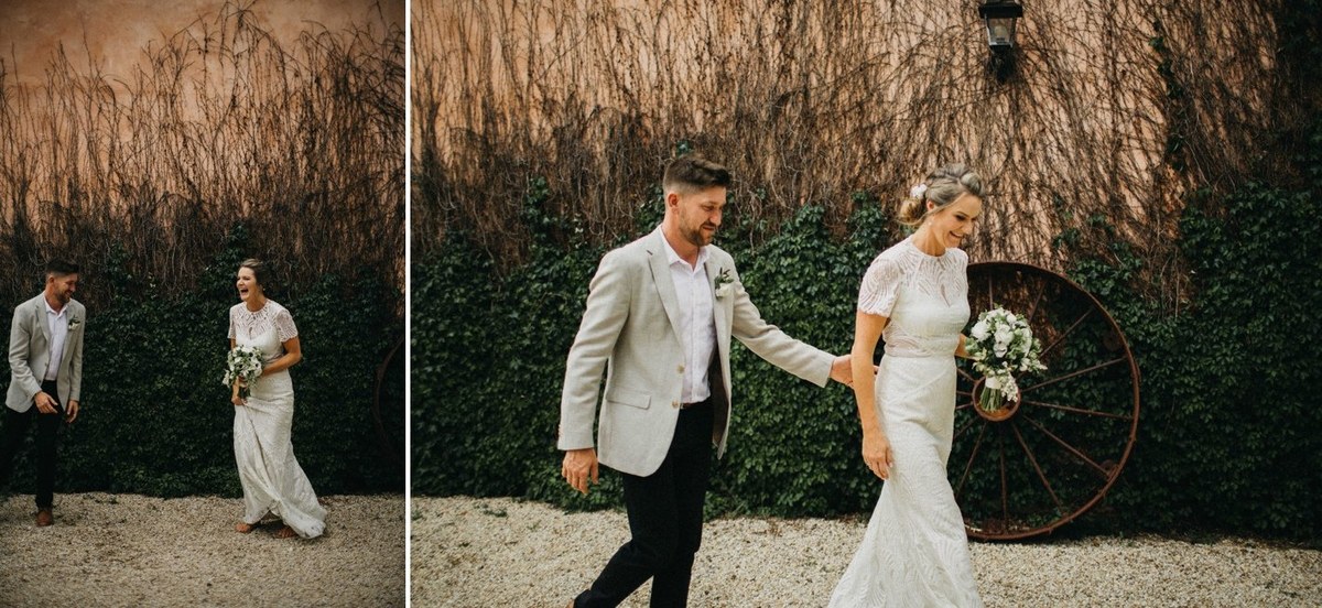 Newlyweds in the Redleaf gardens — Joshua Mikhaiel, documentary wedding photographer The bride and groom walk together through the field. Photograph by documentary wedding photographer Joshua Mikhaiel.
